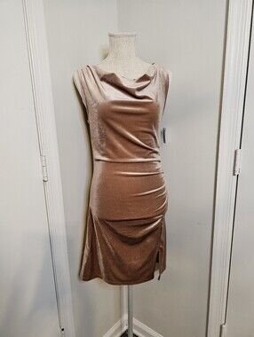 Old Navy One-Shoulder Bronze Velvet Ruched Dress